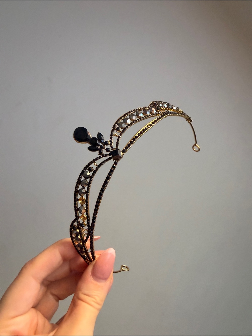 Gold-Tone Black Crystal Decorative Headband